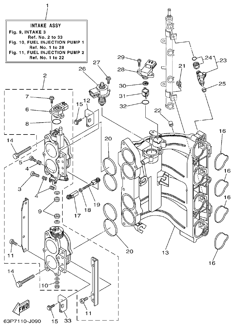 Yamaha F150BET, FL150BET INTAKE 3 parts diagram